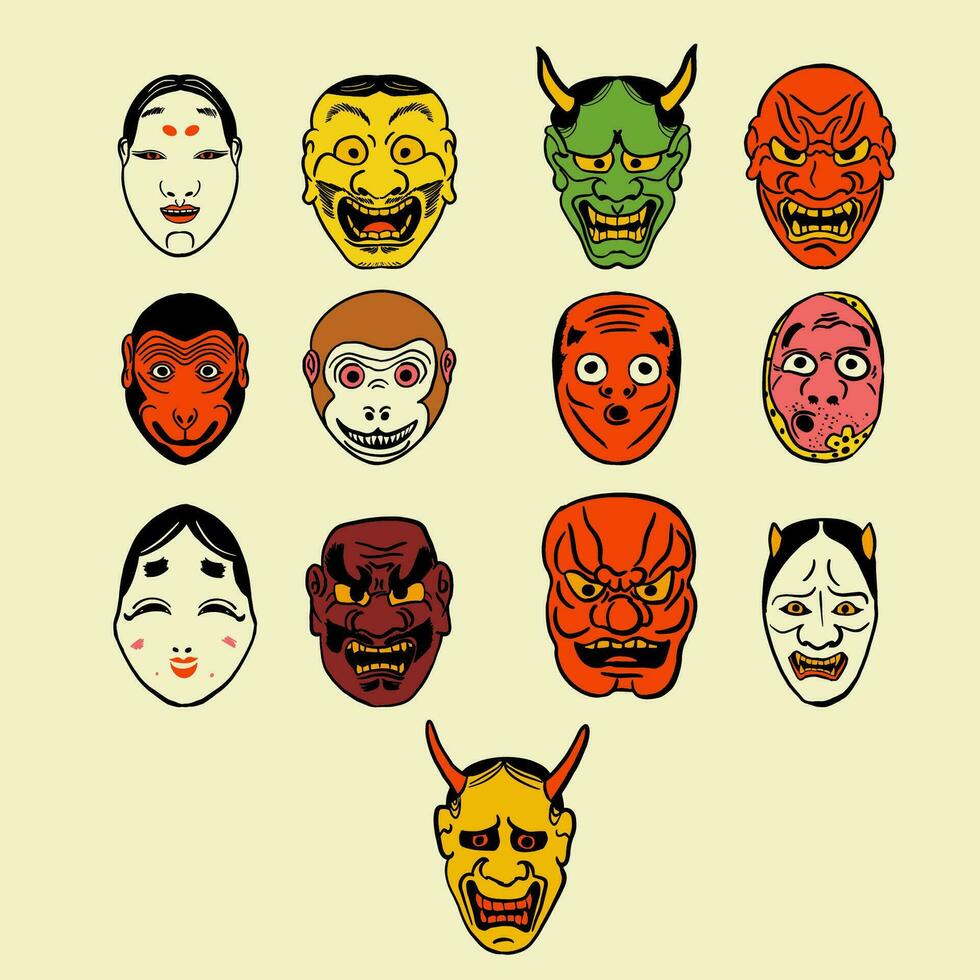 el japonés máscara Arte línea imagen vector