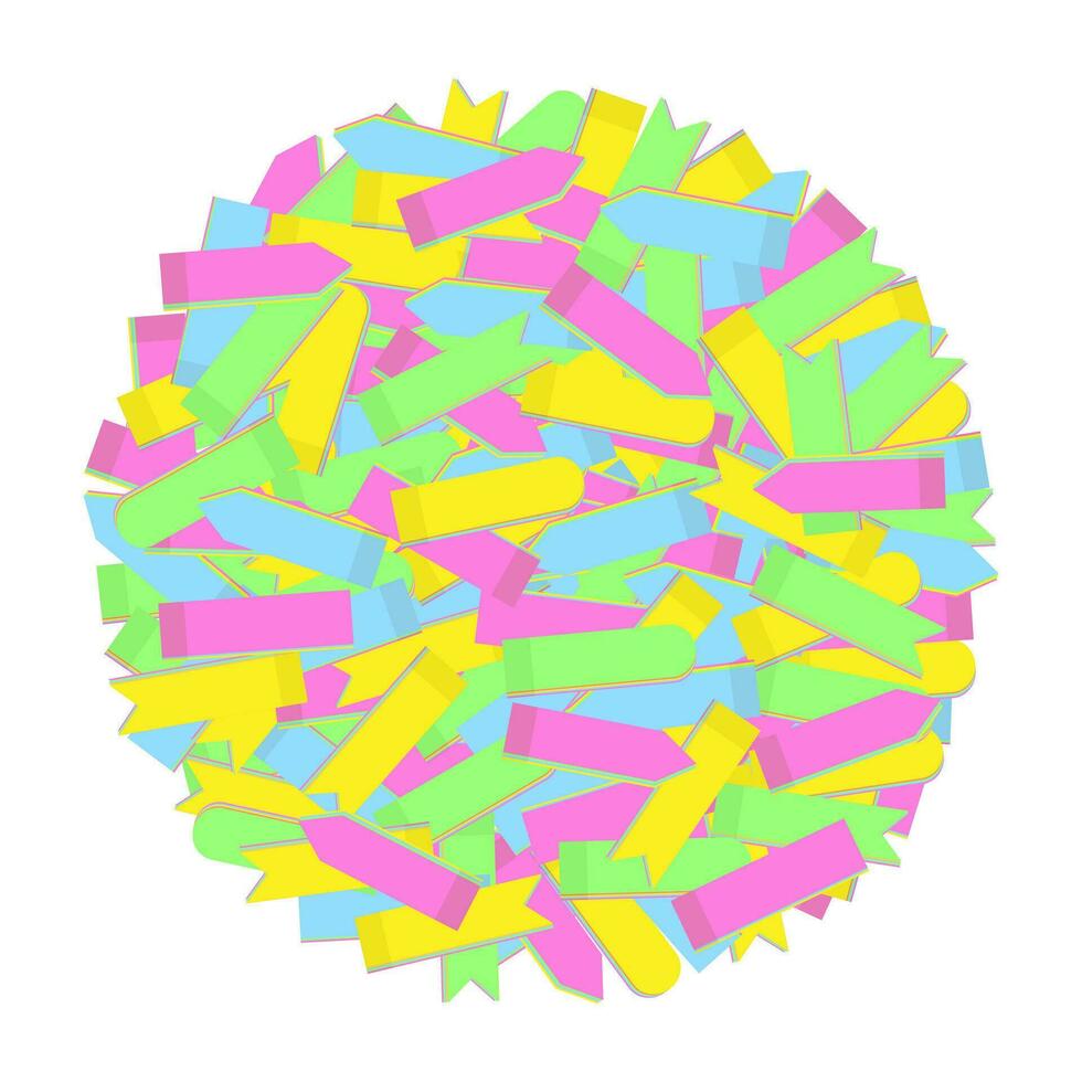 Abstract image of a circle made of colored office sticky notes of different shapes in trendy shades vector