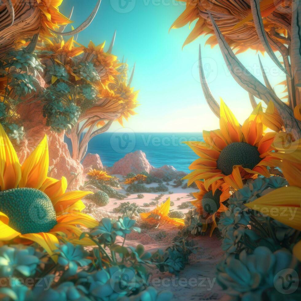 Summer Themed Lush Fractal Design Background generative AI photo