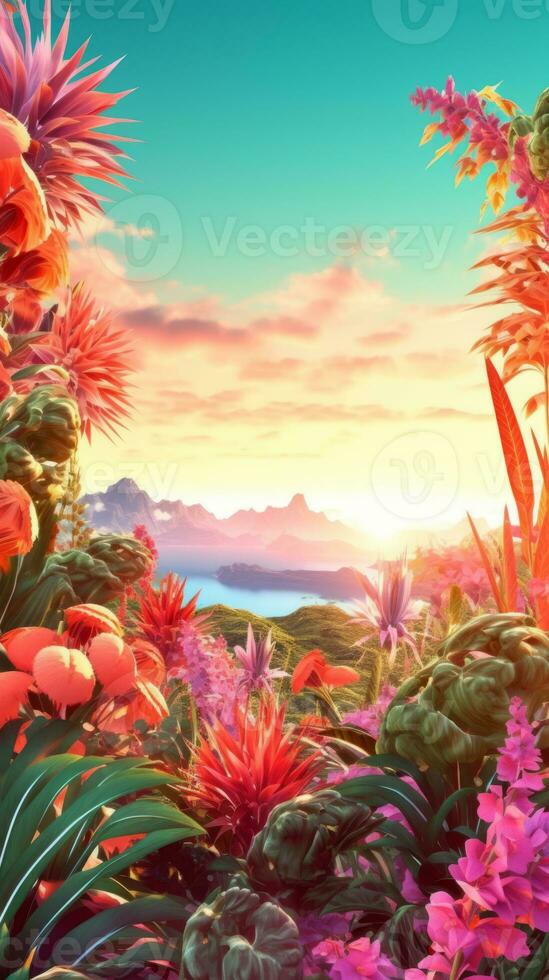 Summer Themed Lush Fractal Design Background generative AI photo