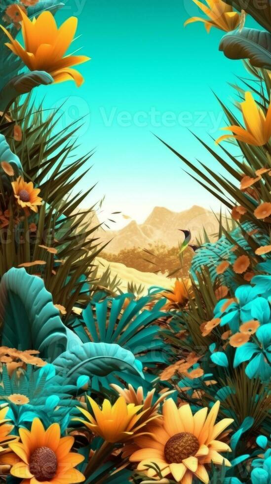 Summer Themed Lush Fractal Design Background generative AI photo