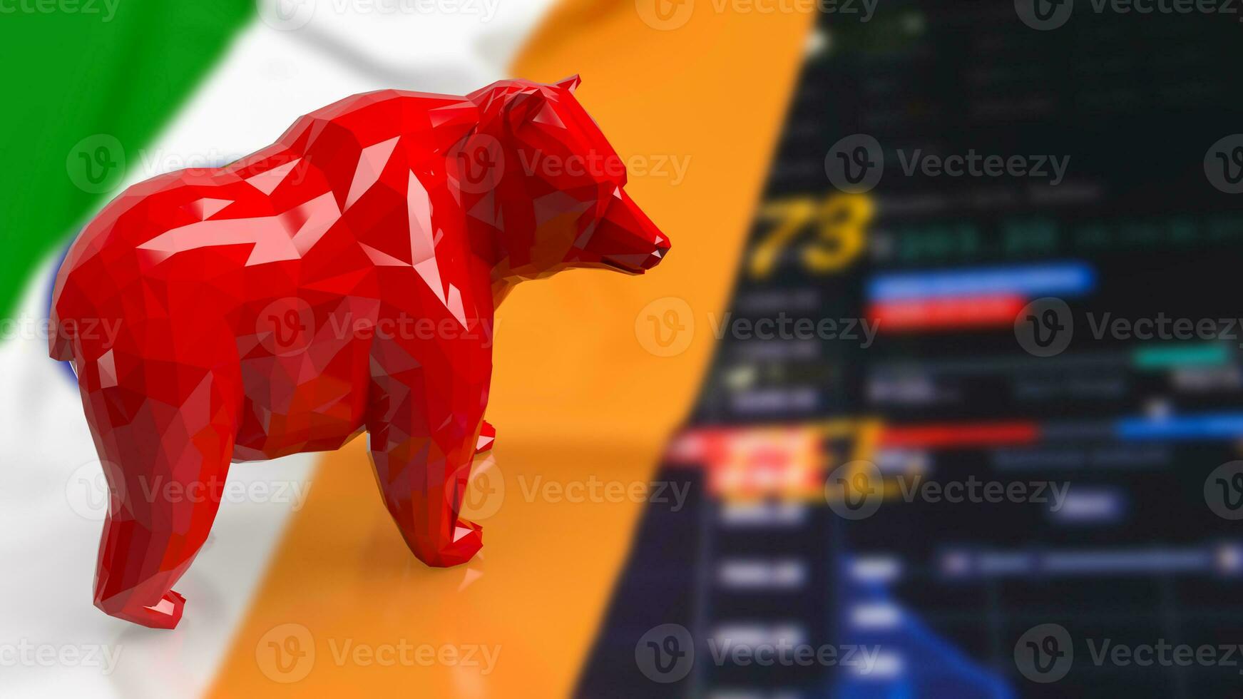 The Red Bear and India flag for Business concept 3d rendering photo