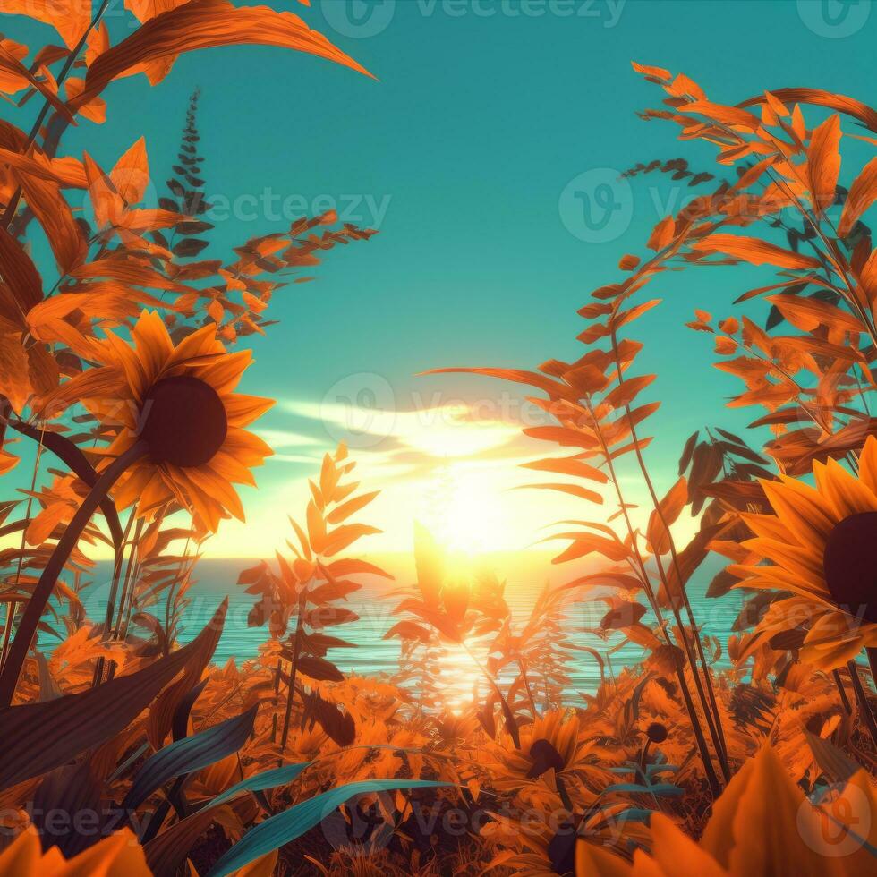 Summer Themed Lush Fractal Design Background generative AI photo