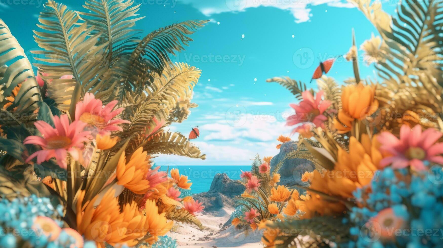 Summer Themed Lush Fractal Design Background generative AI photo