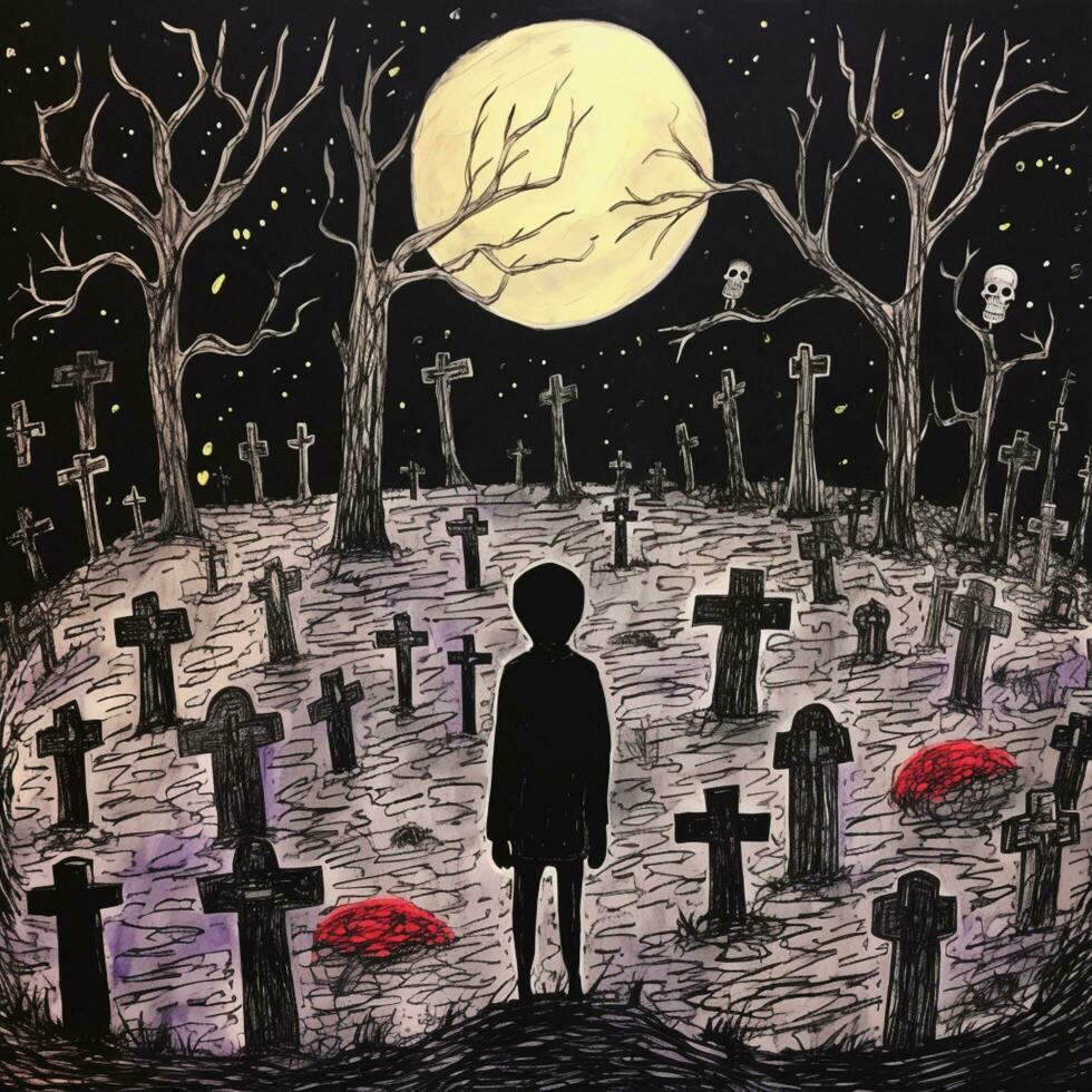 alone child in the grave art illustration photo