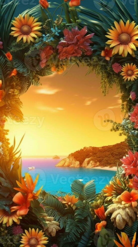 Summer Themed Lush Fractal Design Background generative AI photo