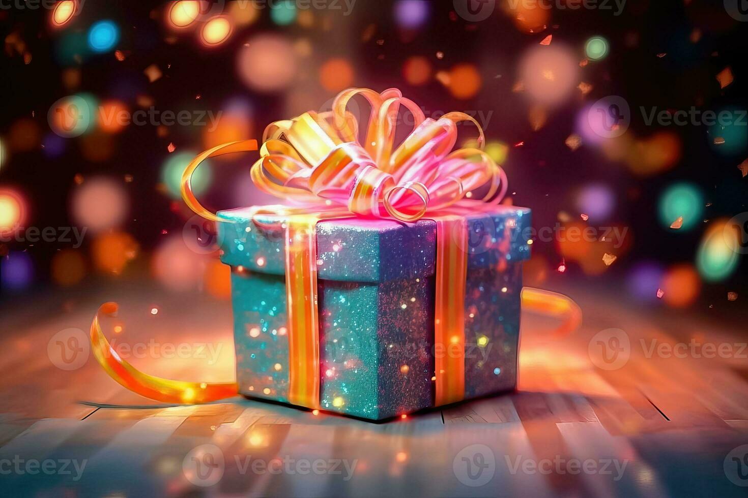 Vibrant Delight - Colorful Gift Box with Ribbon and Bow - Generative AI photo