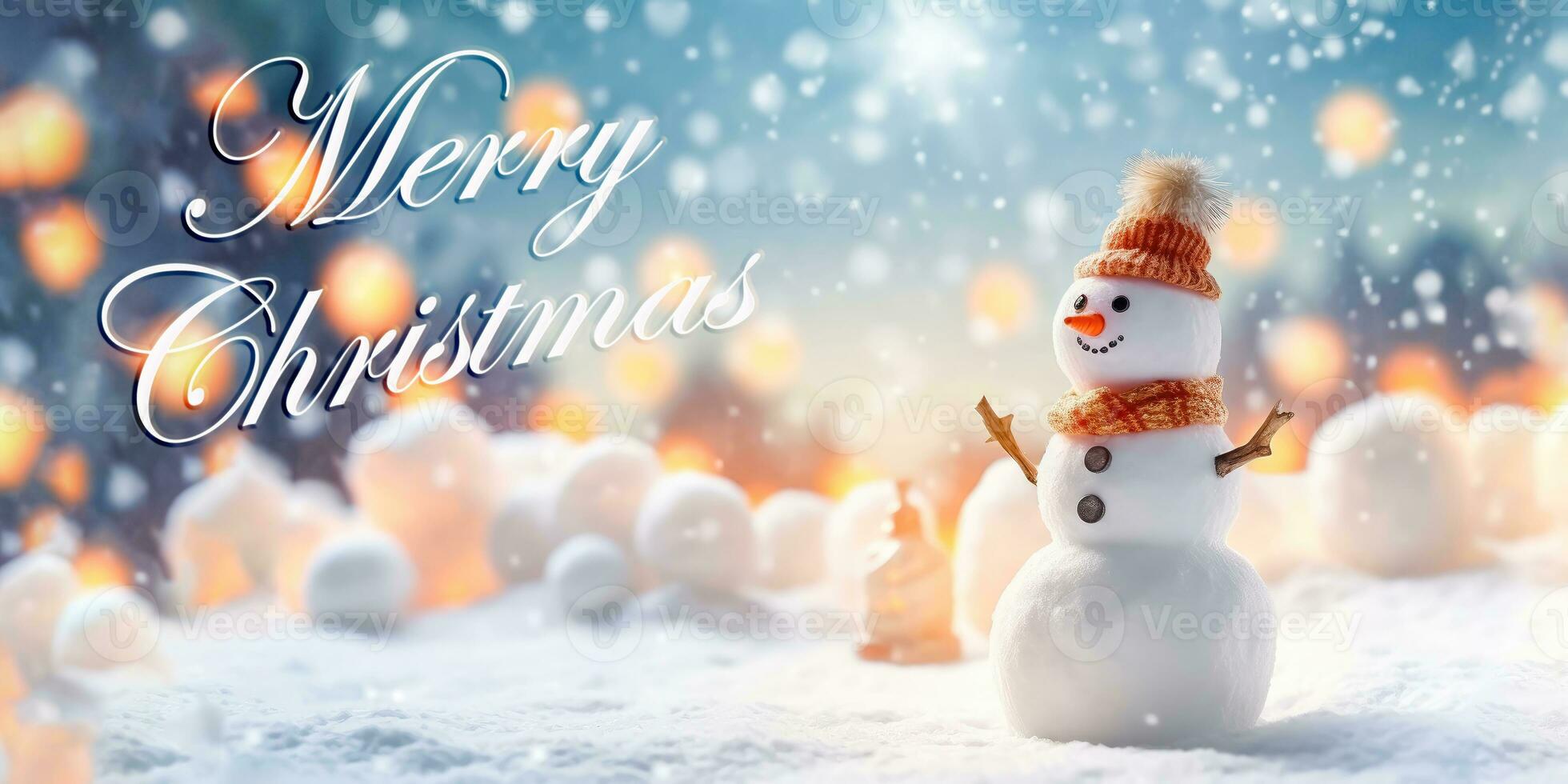 Festive Snowman with Bokeh Christmas Background - Generative AI photo