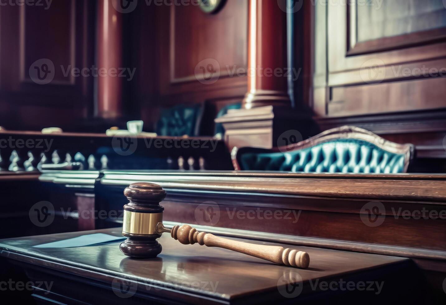 Justice in Focus - Judge's Gavel Centered in the Courtroom - photo