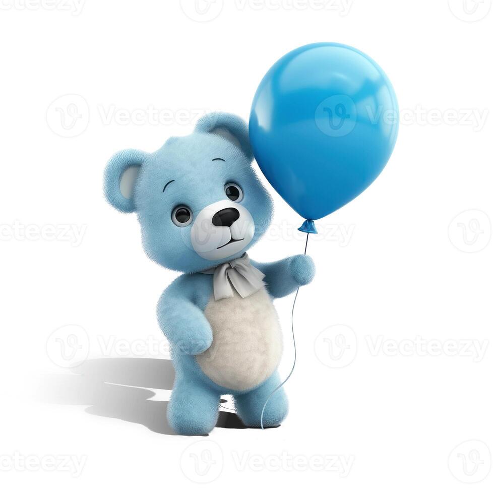 Cheerful Teddy Bear Embracing a Balloon - photo