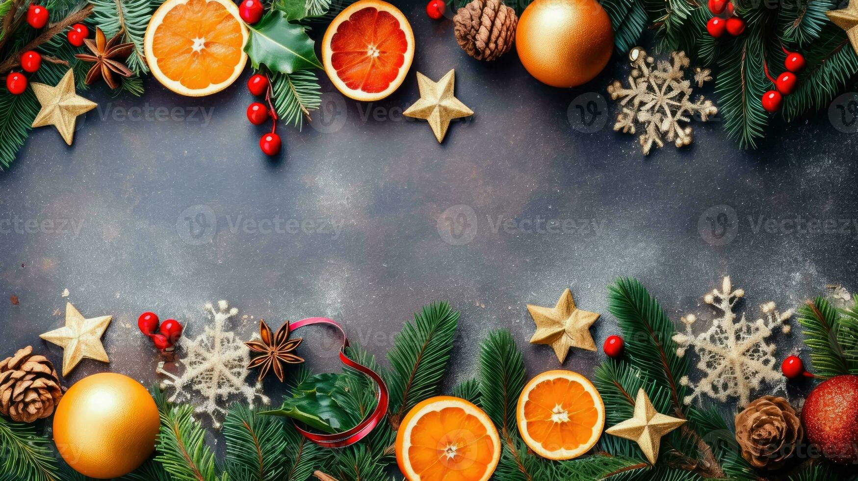 Seasonal Christmas Tree Ornaments and Branches - Generative AI photo