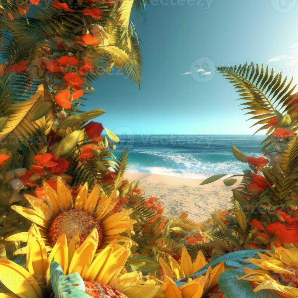 Summer Themed Lush Fractal Design Background generative AI photo