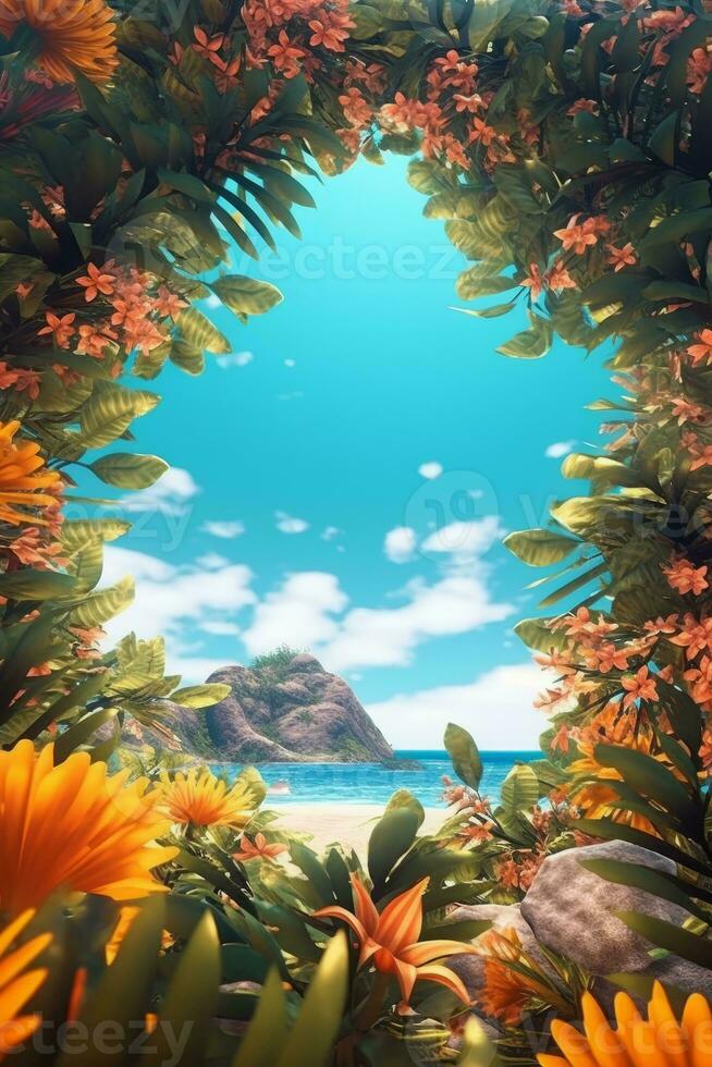 Summer Themed Lush Fractal Design Background generative AI photo