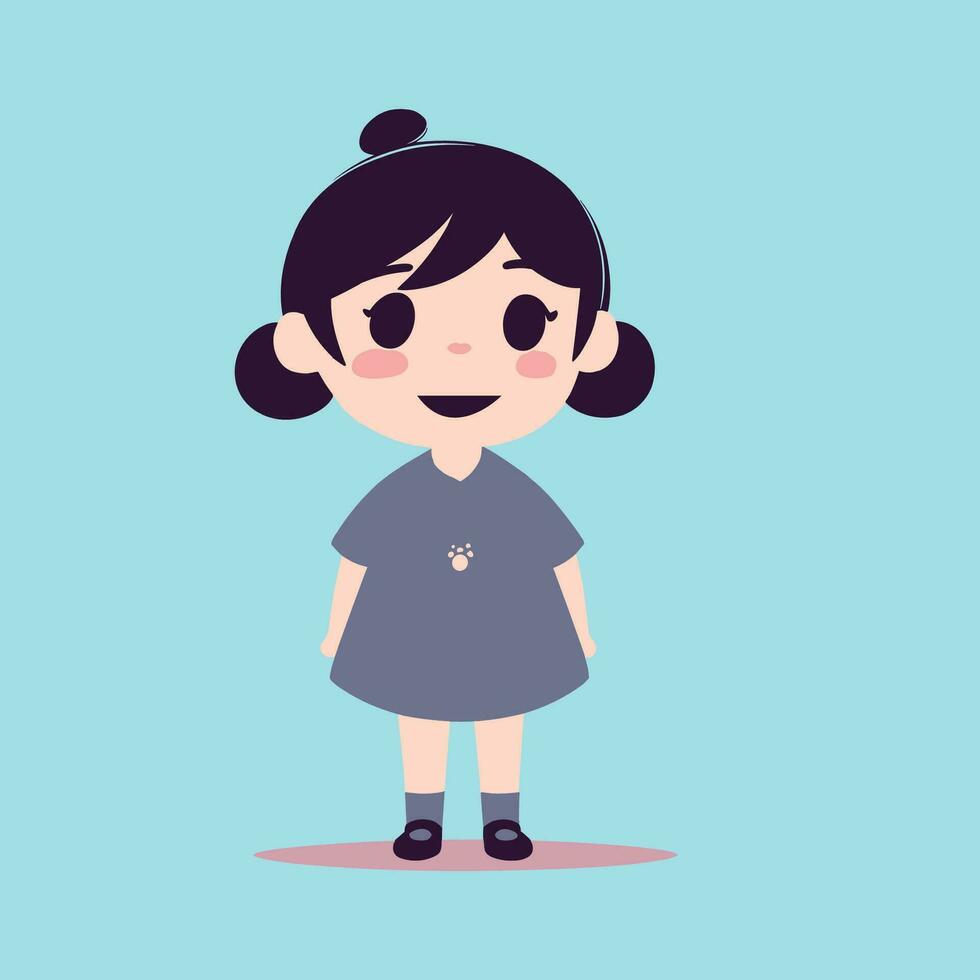 minimalista dibujos animados ilustración, vistoso plano diseño de un joven niña vector