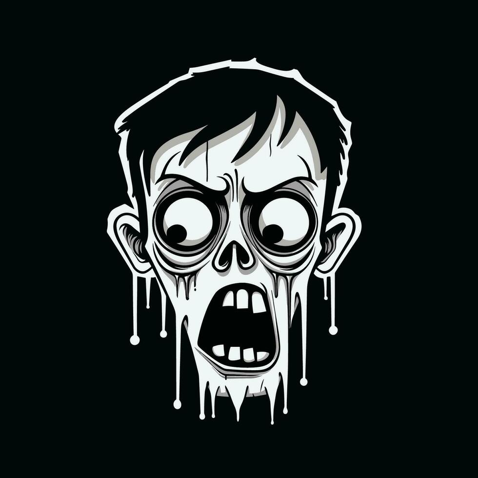 Black and White Zombie Head Illustration vector