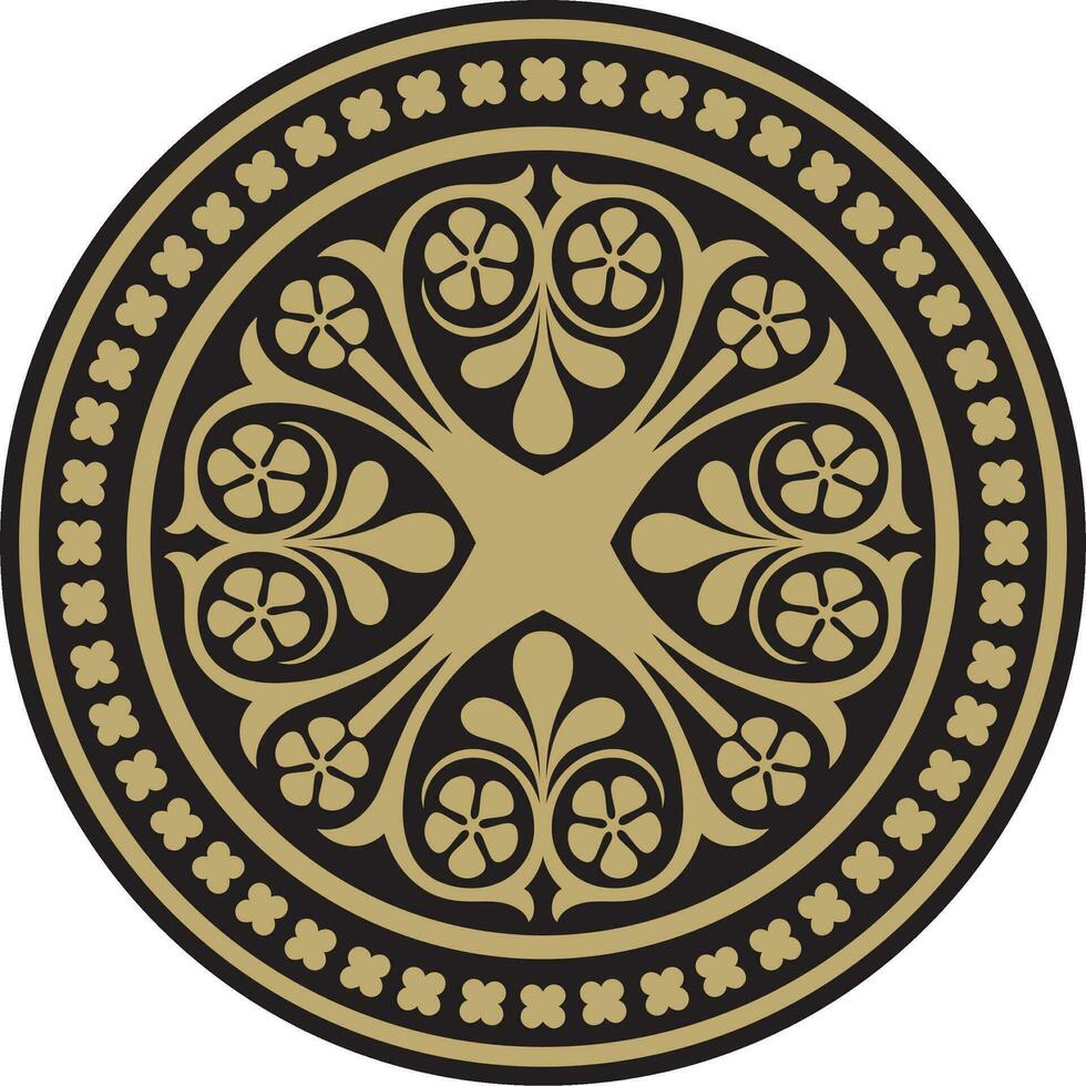 Vector gold-black colored round ornament of ancient Greece. Classic circle pattern of the Roman Empire