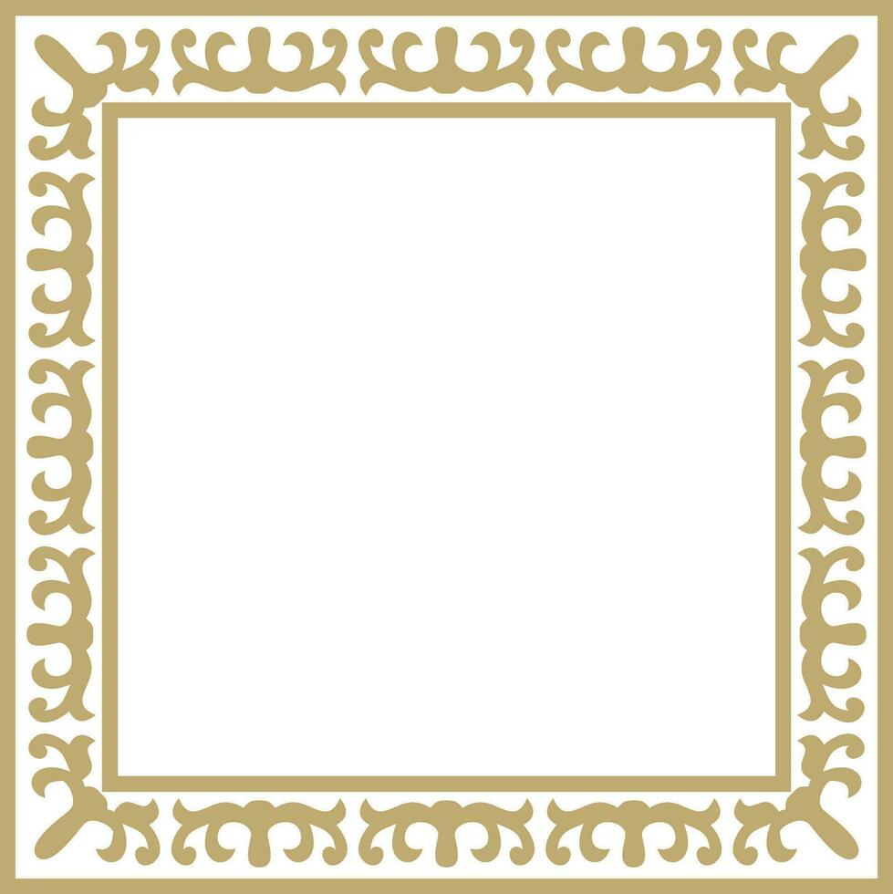 Vector golden square Kazakh national ornament. Ethnic pattern of the peoples of the Great Steppe, Mongols, Kyrgyz, Kalmyks, Buryats. Square frame border