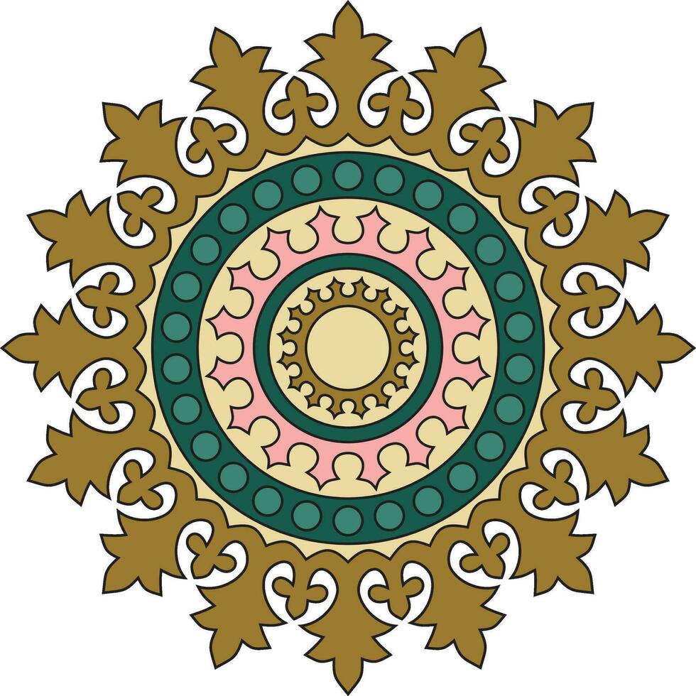 Vector colored round ancient Byzantine ornament. Classical circle of the Eastern Roman Empire, Greece. Pattern motifs of Constantinople