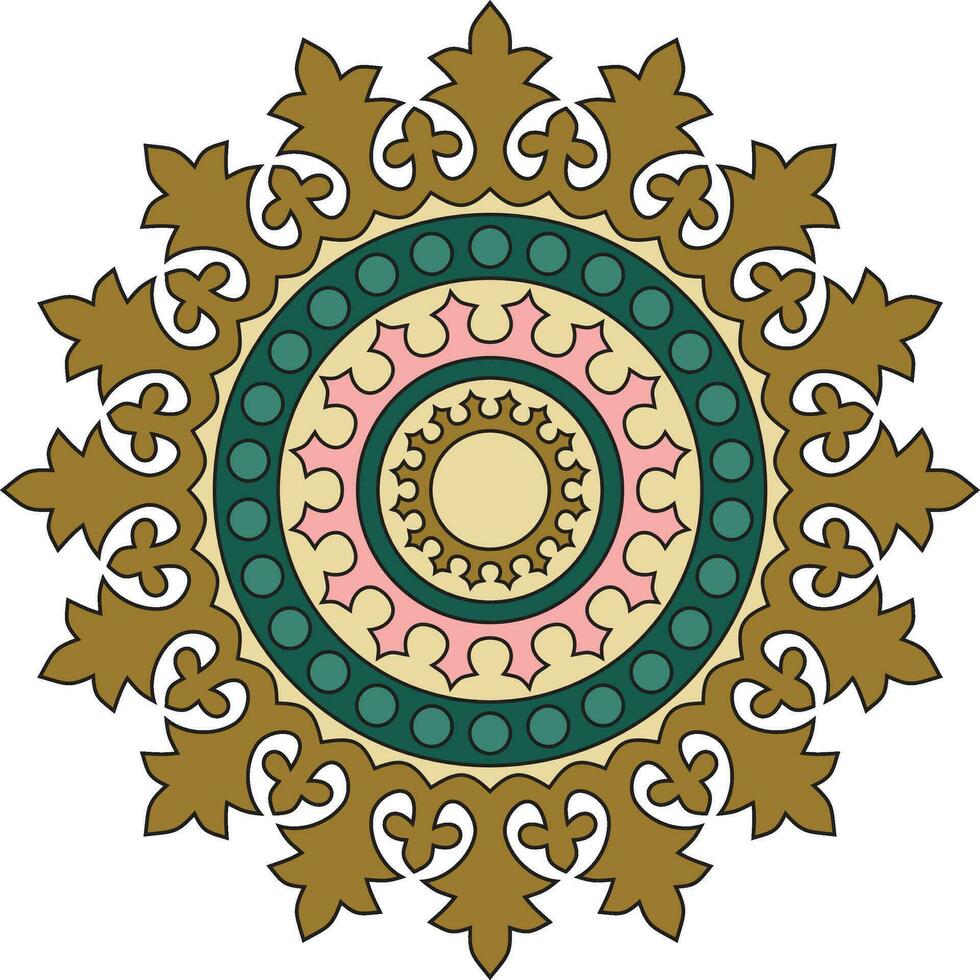 Vector colored round ancient Byzantine ornament. Classical circle of the Eastern Roman Empire, Greece. Pattern motifs of Constantinople