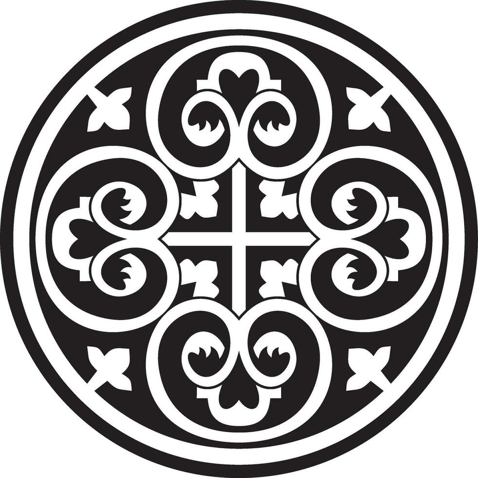 Vector black monochrome round ancient Byzantine ornament. Classical circle of the Eastern Roman Empire, Greece. Pattern motifs of Constantinople