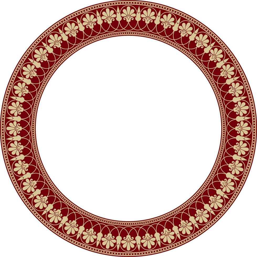 Vector gold and red round classic Greek meander ornament. Pattern, circle of Ancient Greece. Border, frame, ring of the Roman Empire