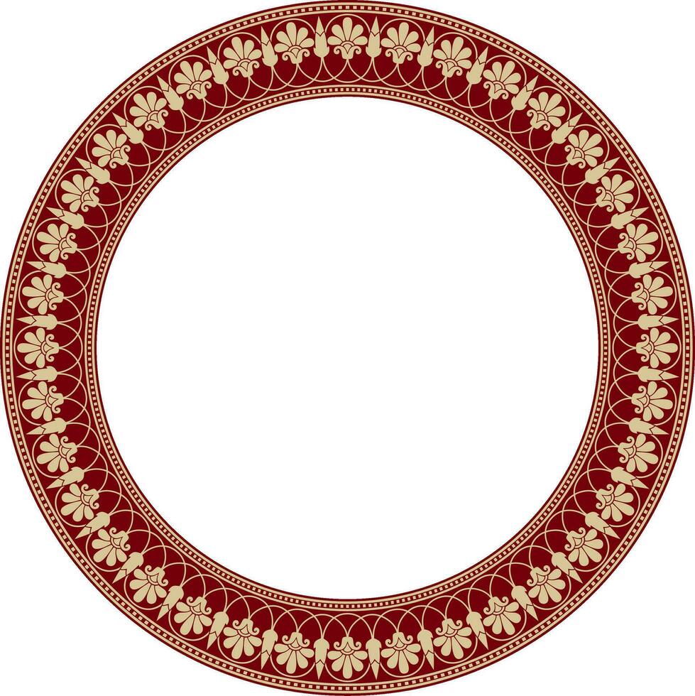 Vector gold and red round classic Greek meander ornament. Pattern, circle of Ancient Greece. Border, frame, ring of the Roman Empire