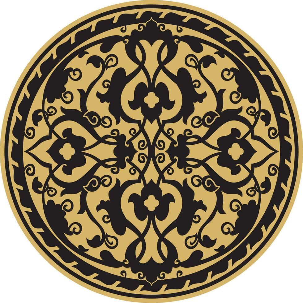 vector oro y negro Arábica nacional redondo ornamento. étnico círculo, oriental y africano pueblos de Asia, Persia, irán, Irak, Siria.