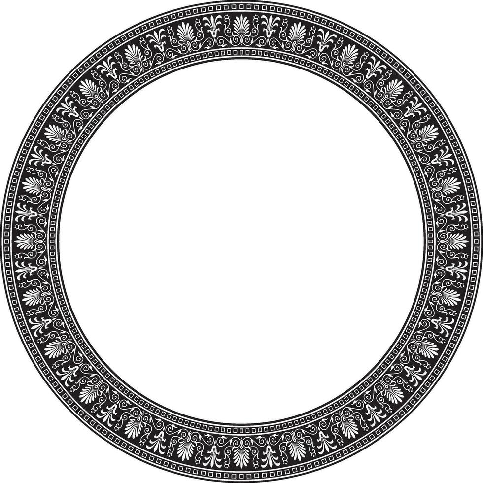 Vector monochrome black round classic greek ornament. European ornament. Border, frame, circle, ring Ancient Greece, Roman Empire