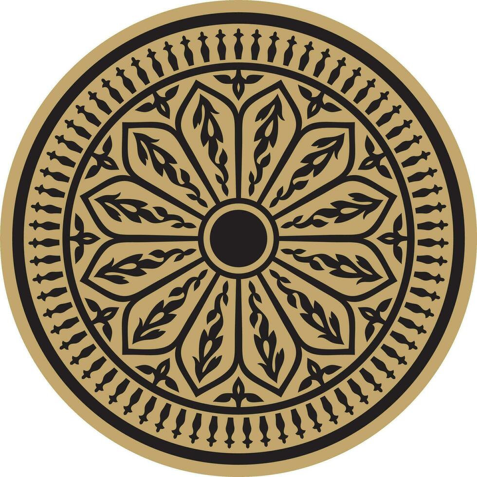 Vector gold and black arabic national round ornament. Ethnic circle, eastern and african peoples of asia, persia, iran, iraq, syria.