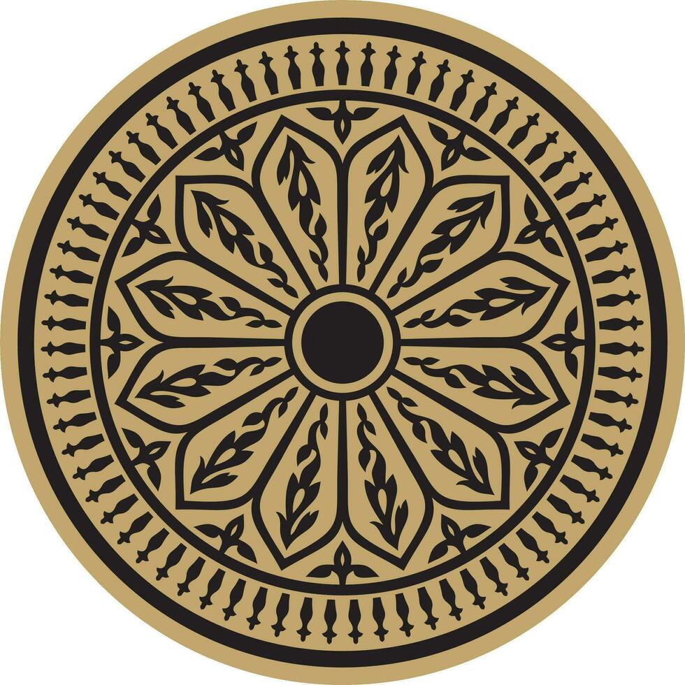 Vector gold and black arabic national round ornament. Ethnic circle, eastern and african peoples of asia, persia, iran, iraq, syria.