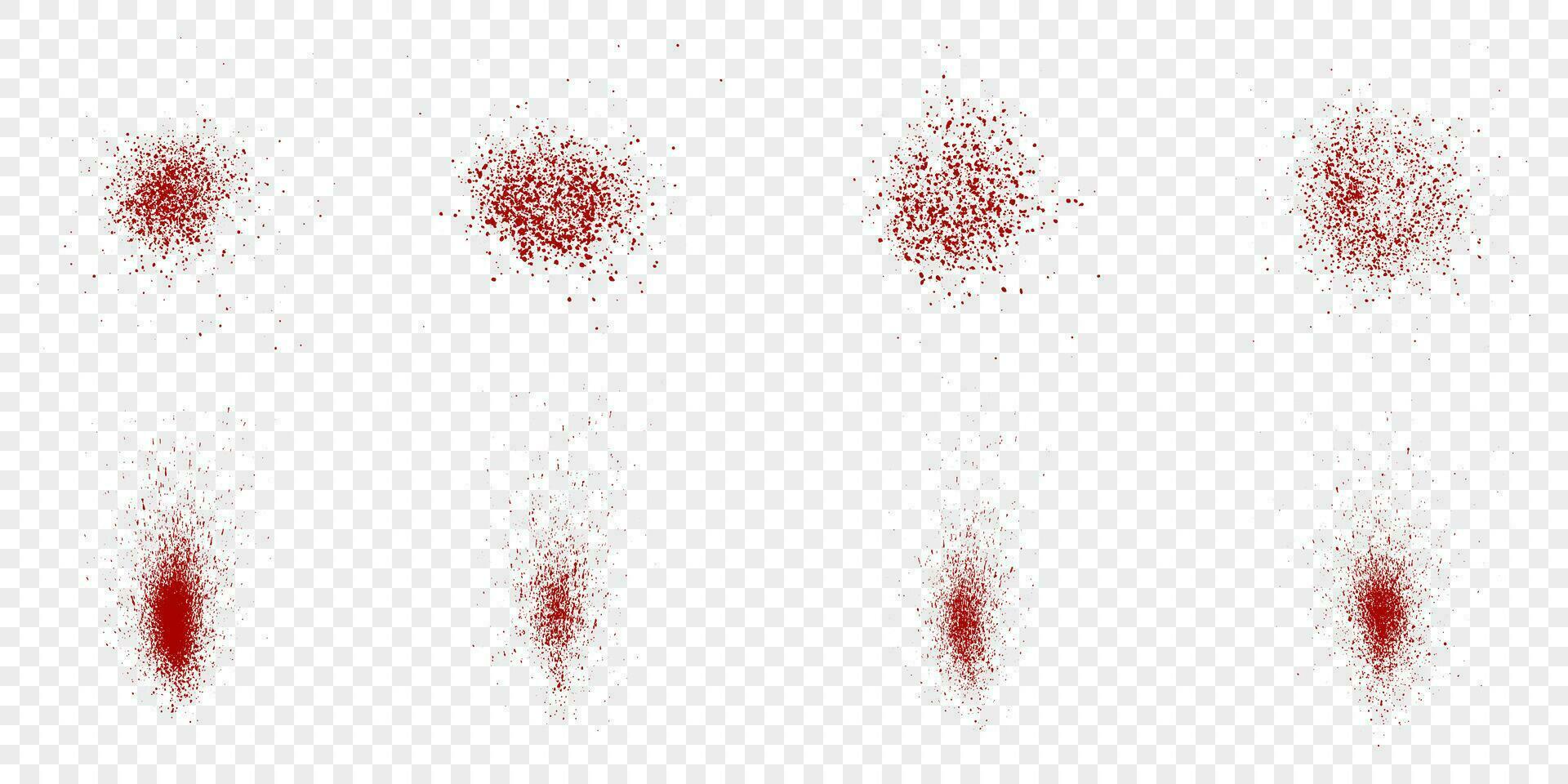 granoso pintar cepillo colocar. rociar textura, rojo grunge circulo recopilación. trama de semitonos mancha, ruido efecto. tinta grano salpicar. resumen sangre chapoteo. aislado vector ilustración.