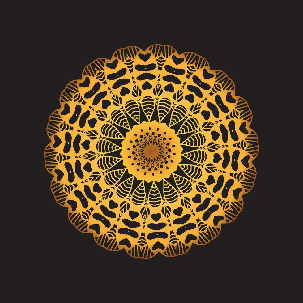 Luxury ornamental mandala design background in gold, Luxury wedding invitation, Ornamental floral corner frame, black background with gold mandala decoration vector
