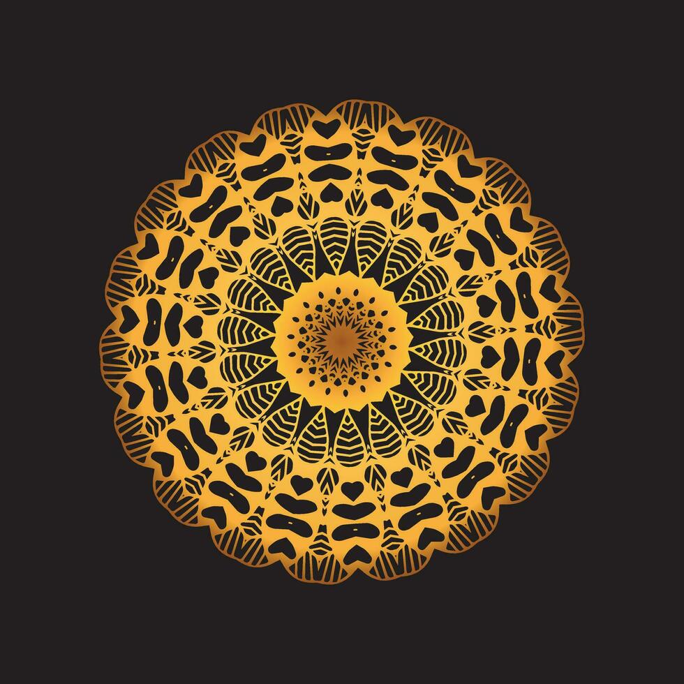 Luxury ornamental mandala design background in gold, Luxury wedding invitation, Ornamental floral corner frame, black background with gold mandala decoration vector