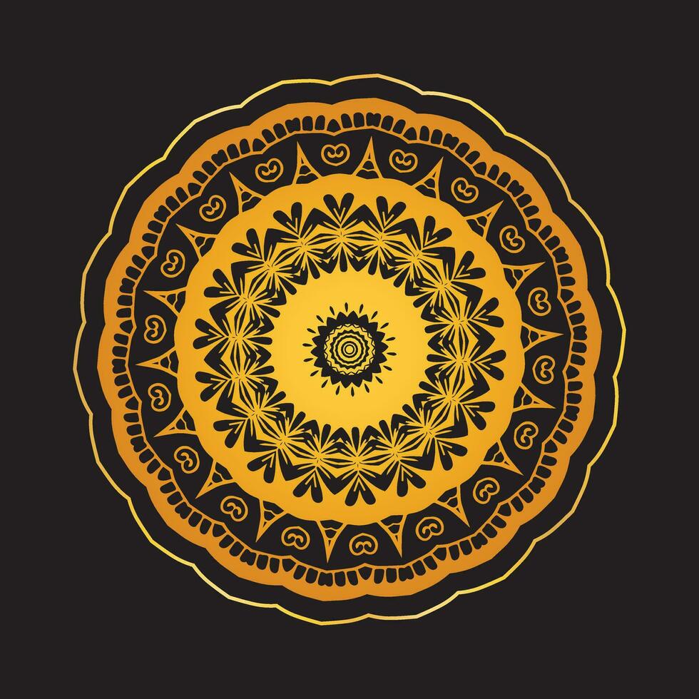 Luxury ornamental mandala design background in gold, Luxury wedding invitation, Ornamental floral corner frame, black background with gold mandala decoration vector