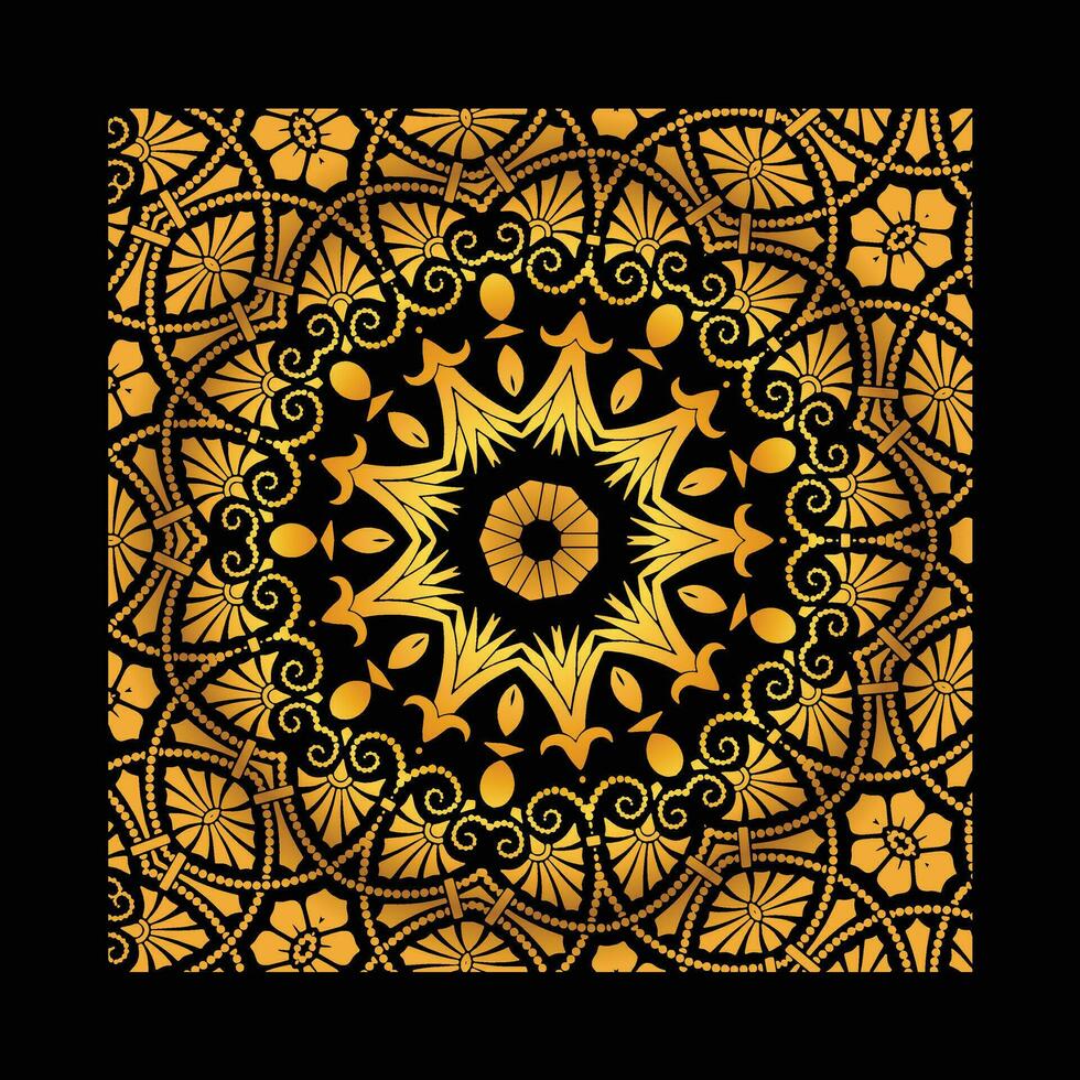 Luxury ornamental mandala design background in gold, Luxury wedding invitation, Ornamental floral corner frame, black background with gold mandala decoration vector