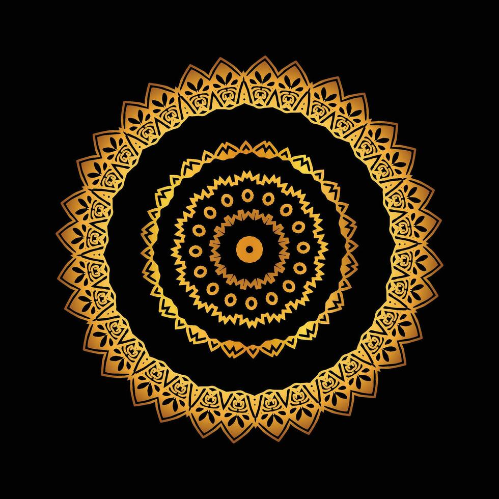 Luxury ornamental mandala design background in gold, Luxury wedding invitation, Ornamental floral corner frame, black background with gold mandala decoration vector