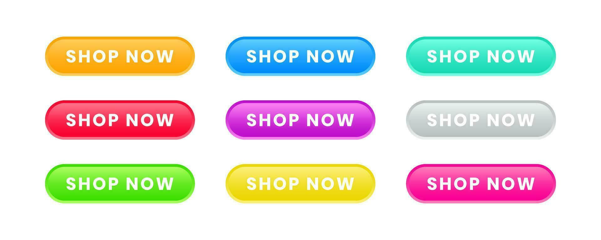 Set of colorful shop now buttons. Modern collection for web site. UI button concept. Vector illustration