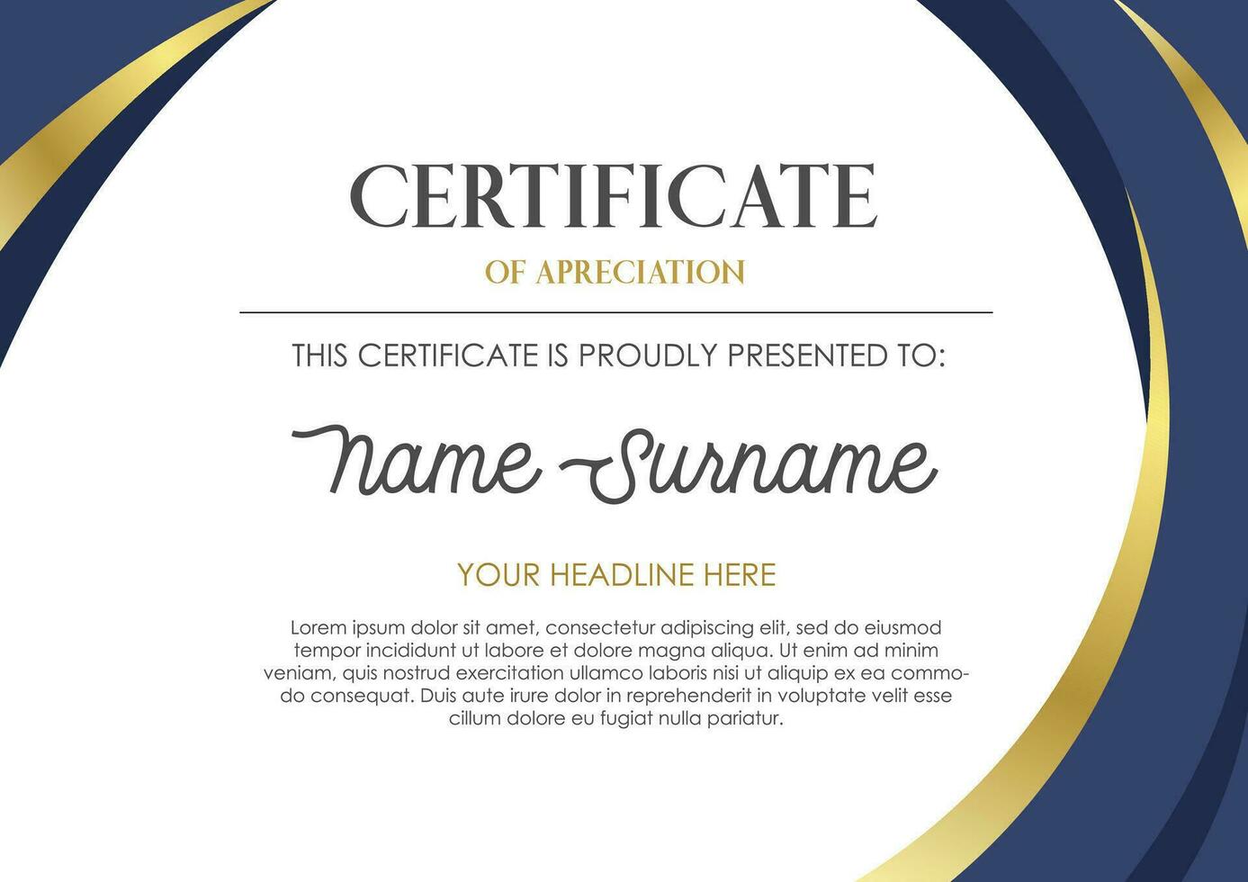 Elegant blue and gold certificate template, appreciation for business and education vector