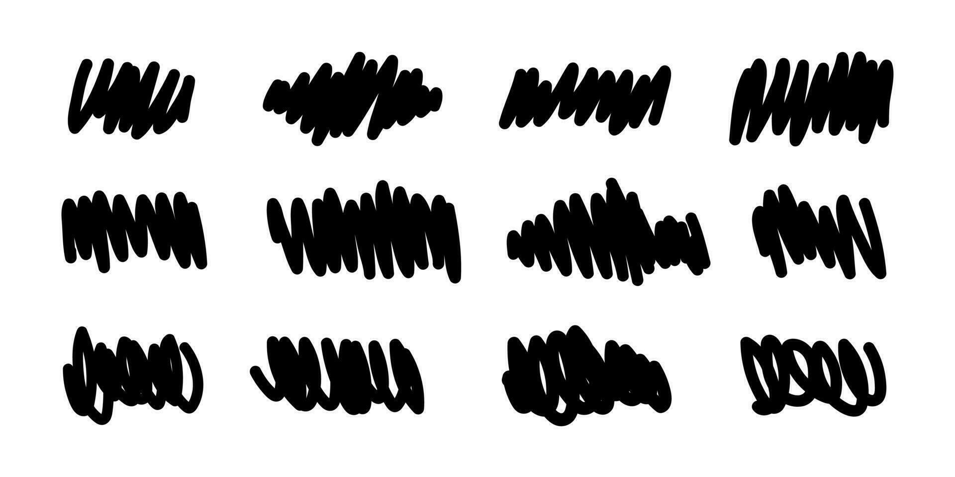 Collection of black abstract doodles from hand drawn brushes. Vector illustration
