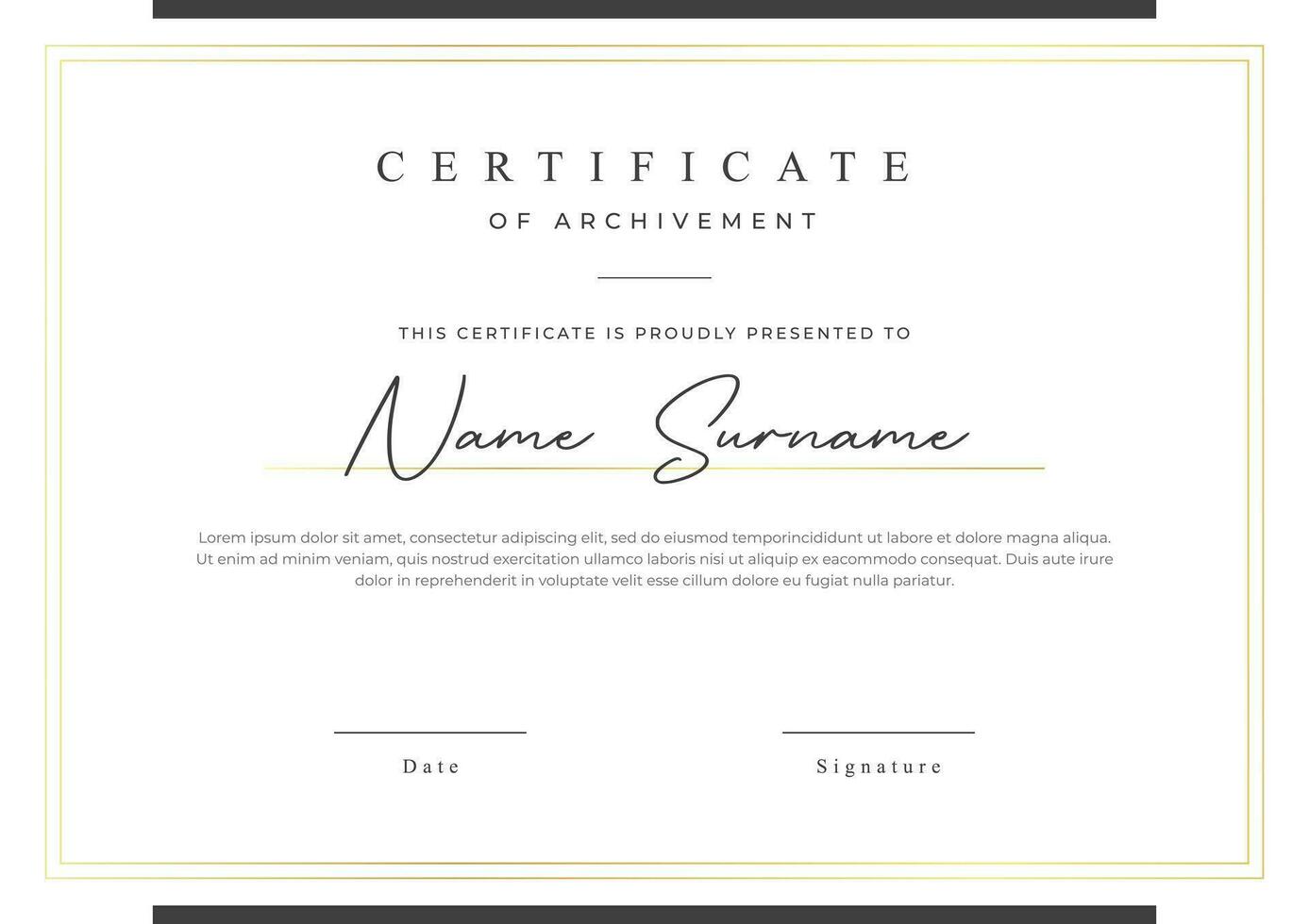 Certificate template with elegant design style and golden frame, appreciation for business and education. vector