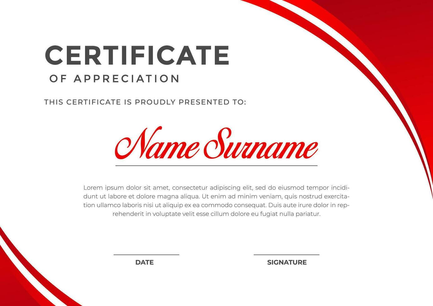 Elegant red and gold certificate template, appreciation for business and education vector