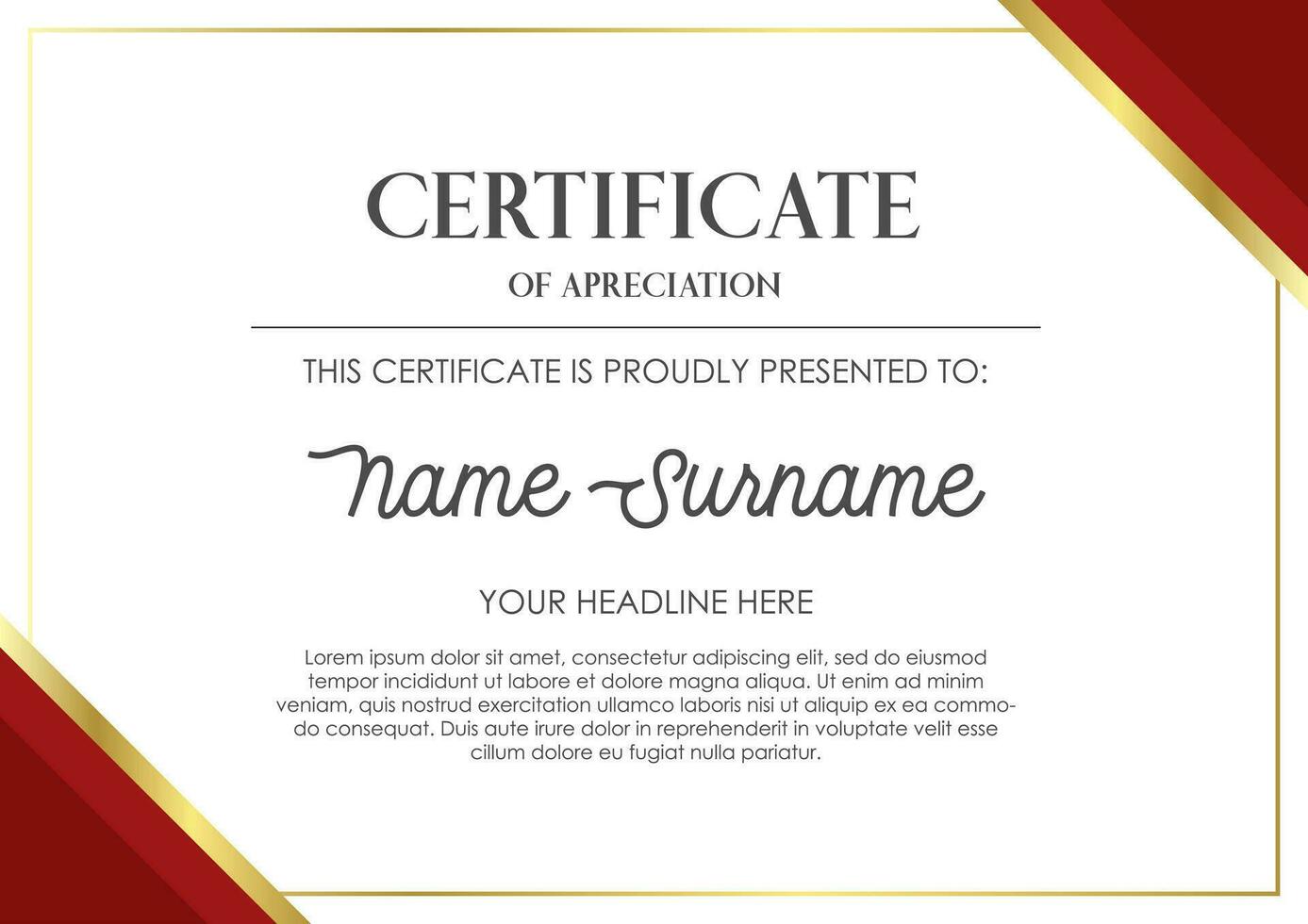 Elegant red and gold certificate template, appreciation for business and education vector