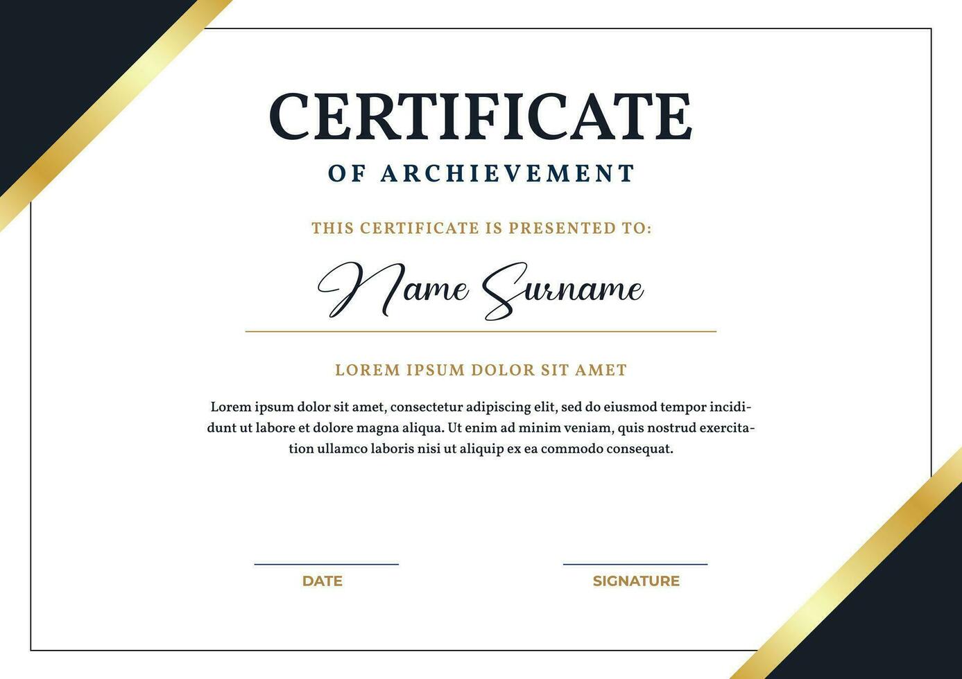 Certificate template with elegant design style and golden frame, appreciation for business and education. vector