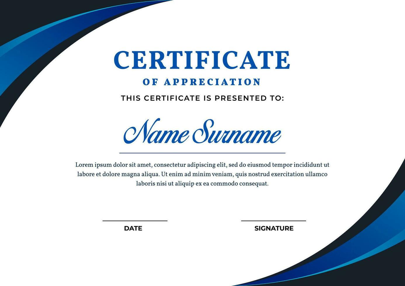 Elegant blue and gold certificate template, appreciation for business and education vector