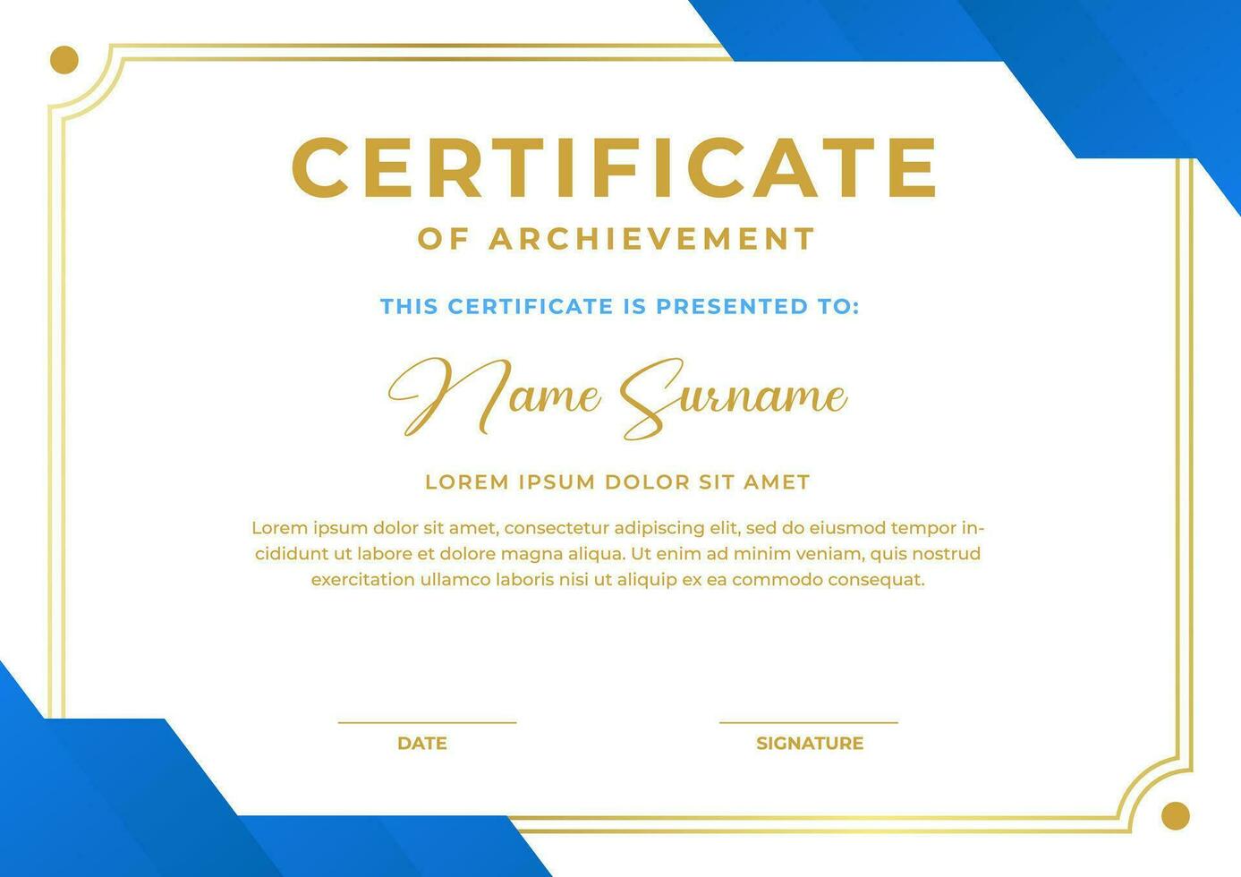 Elegant blue and gold certificate template, appreciation for business and education vector