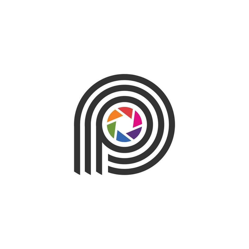 Letter P logo design element vector with camera concept
