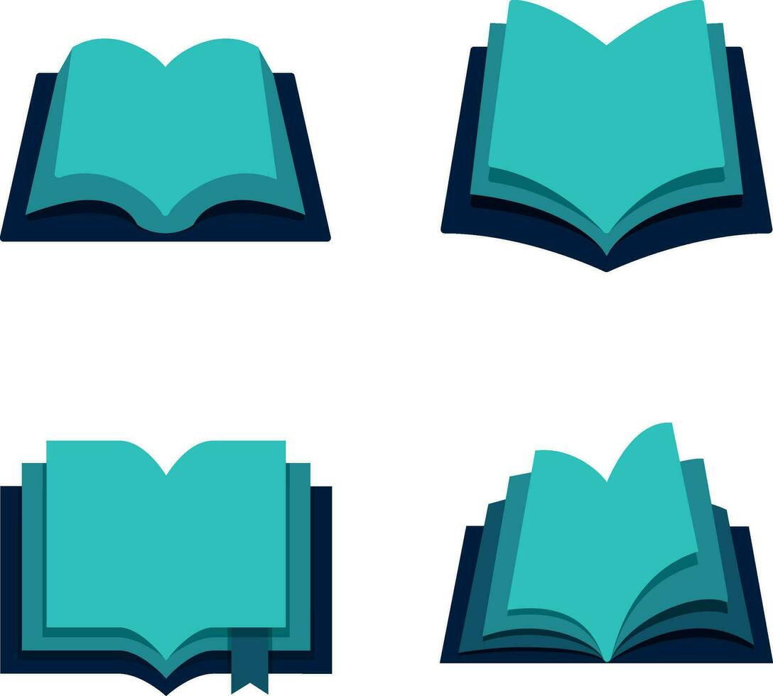 cuatro abierto libros con azul cubre en un blanco antecedentes vector