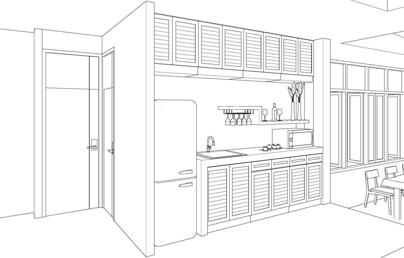 3D illustration of cafe and residential project vector