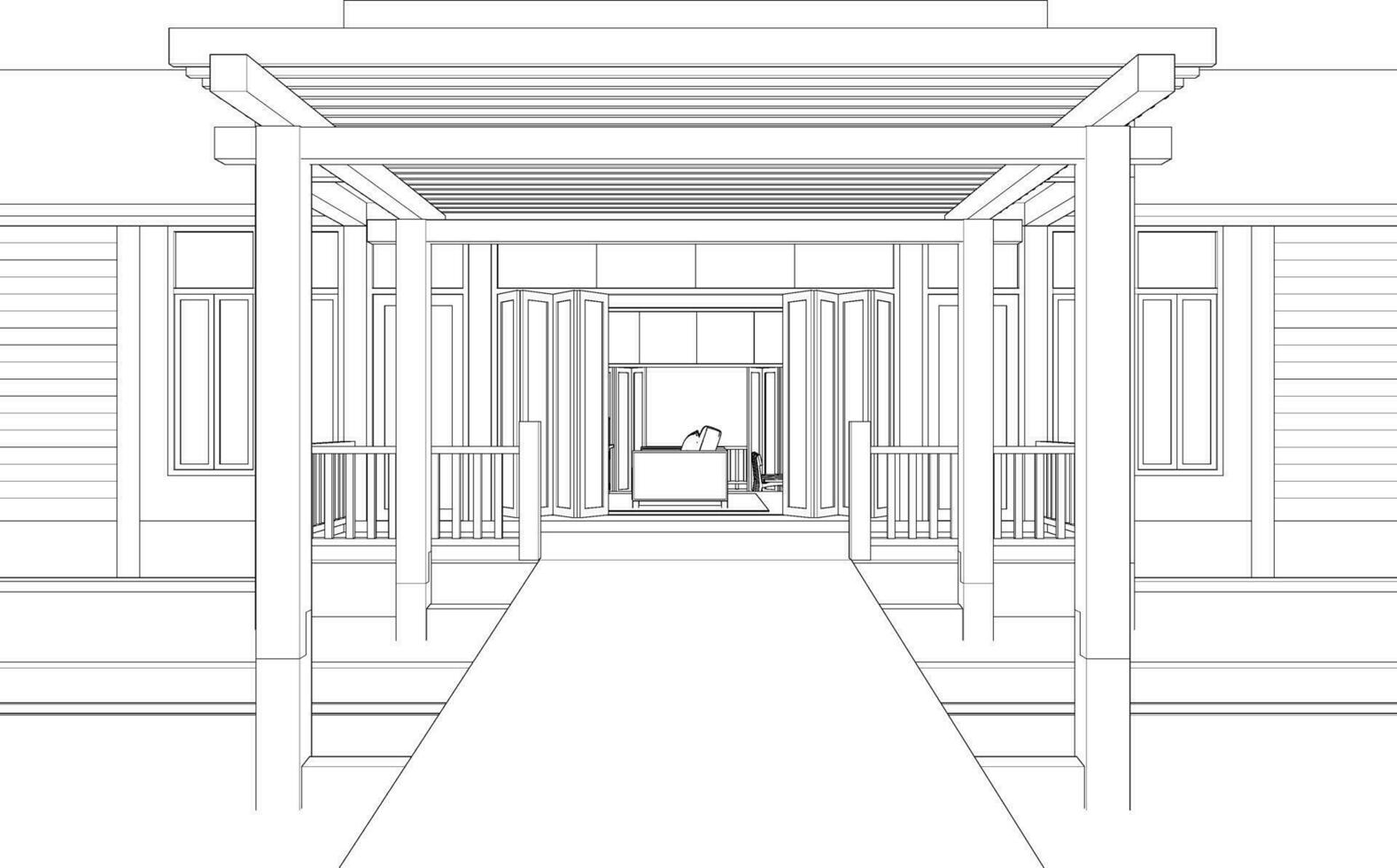 3D illustration of cafe and residential project vector