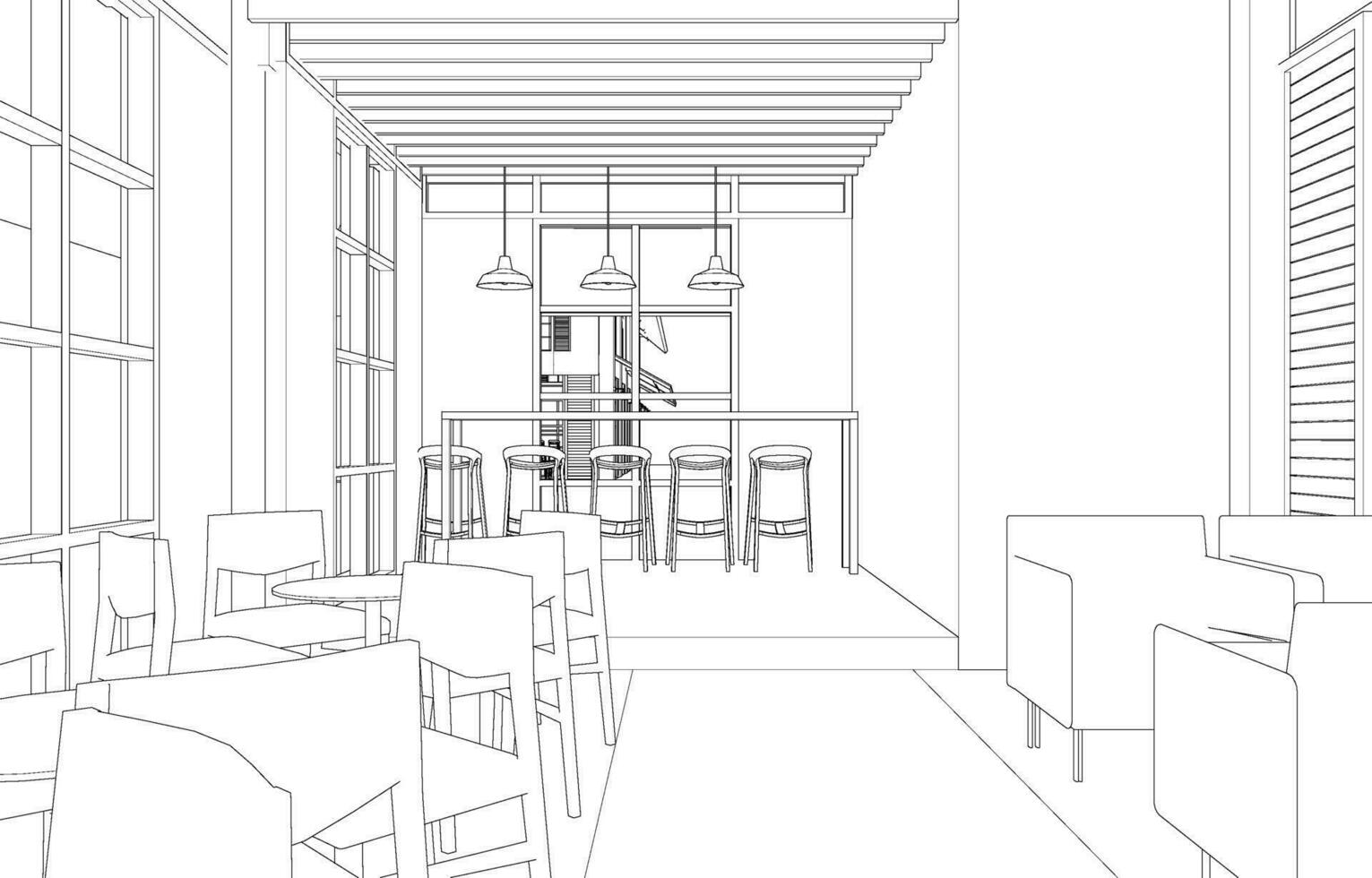 3D illustration of cafe and residential project vector
